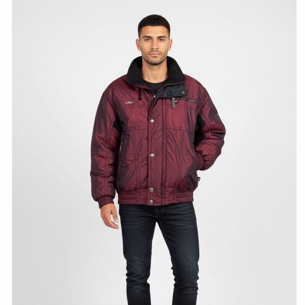 VTG 80s 90s Descente Ski Jacket Iridescent Burgundy Men's Medium Hooded
